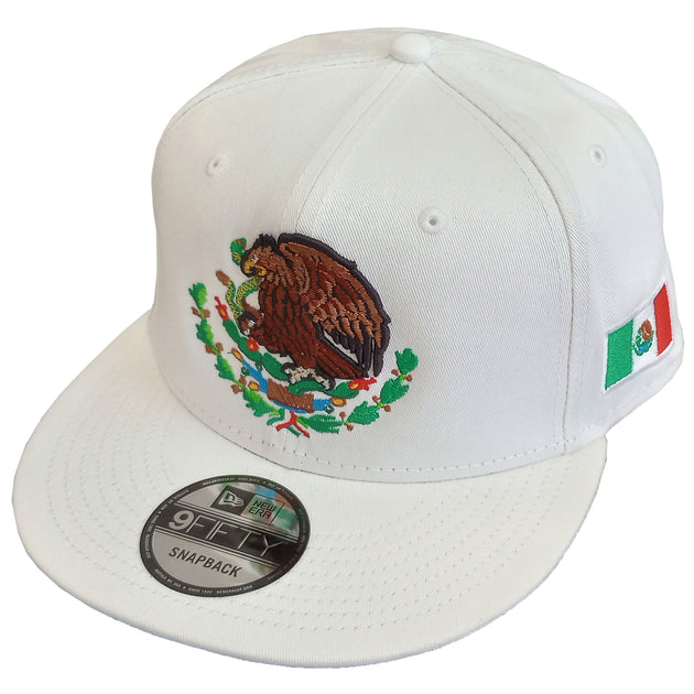 Embroidered Shield and flag SnapBack Mexico New Era WHITE hat – Peligro  Sports