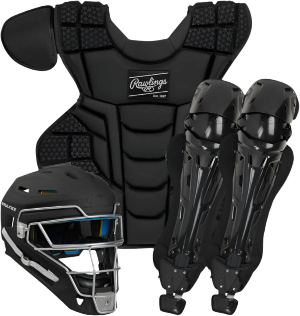 catchers gear Rawlings Mach Catcher's Gear Set – Black Mach Series Youth and Adult – Peligro Sports
