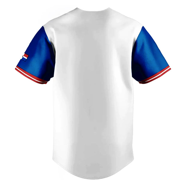 Dominicana Full Button Sublimated Jersey White/Royal – Peligro Sports