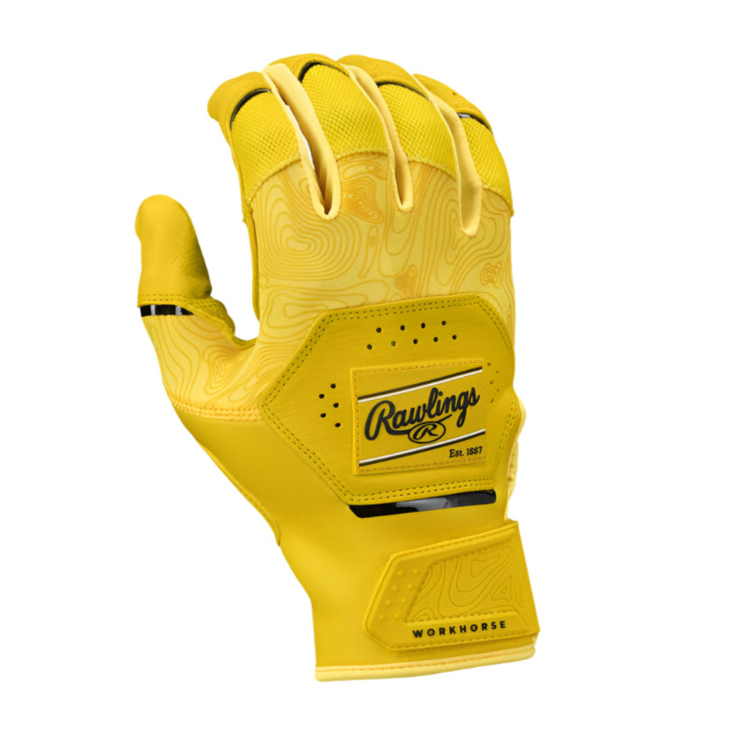 2025 Rawlings Workhorse Adult Baseball Batting Gloves - WH25BG_Yellow1