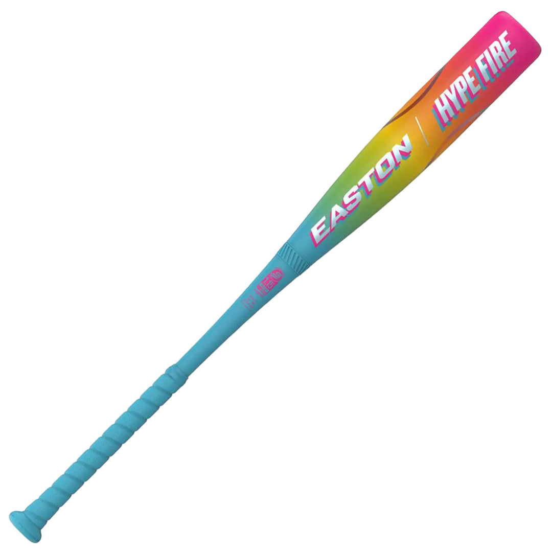 Easton Hype Fire EUT6HYP USSSA bat with turquoise handle and thermal gradient barrel