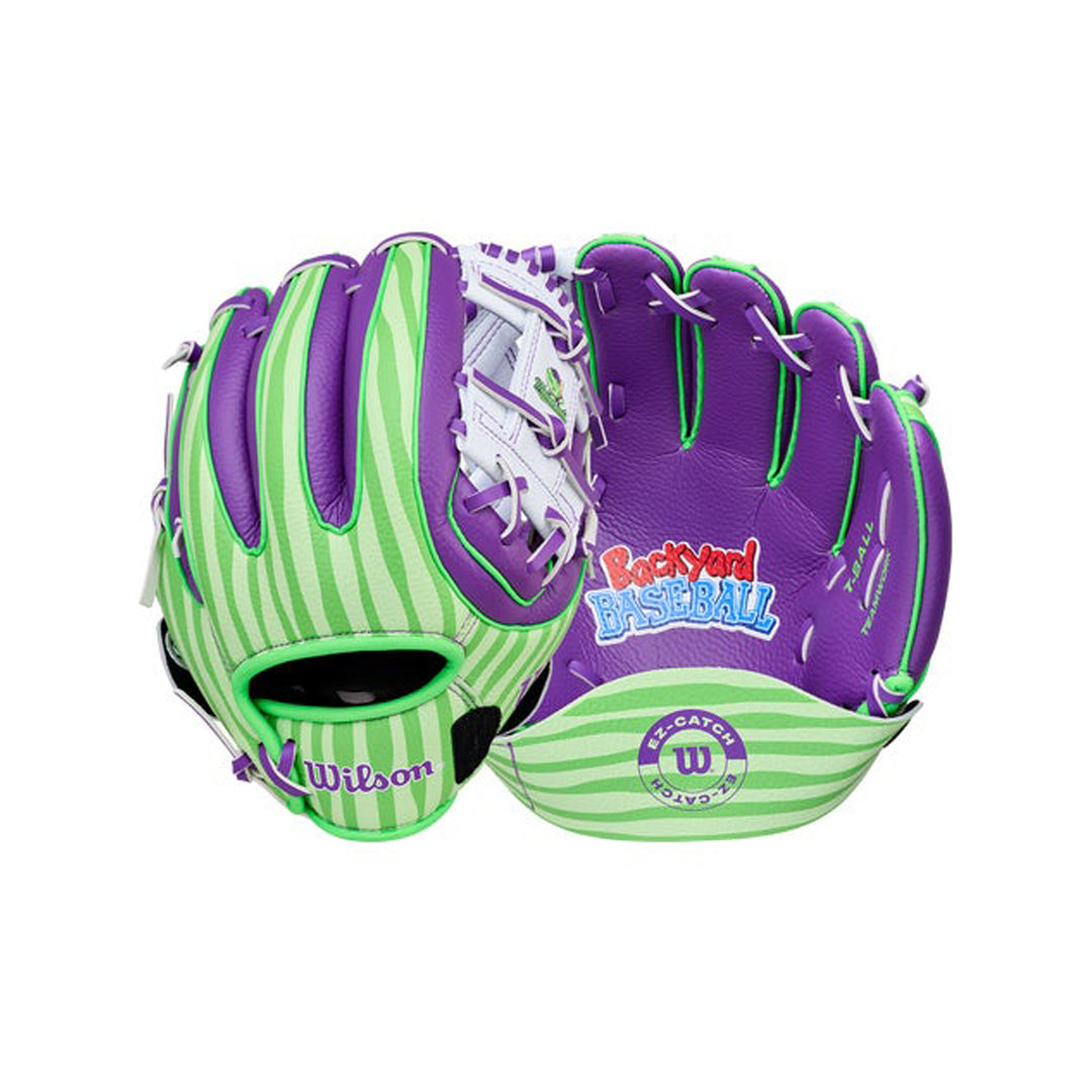 2026 Wilson Backyard Baseball Melonheads A200 Pro I-Web youth T-Ball glove front and back display