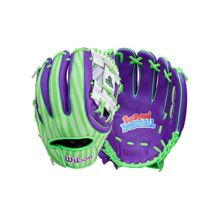 2026 Wilson Backyard Baseball Melonheads A450 H-Web youth infield glove front and back display