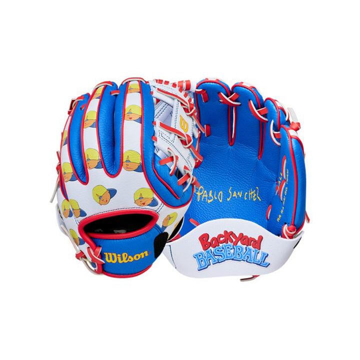 2026 Wilson Backyard Baseball Pablo A200 I-Web youth T-Ball glove front and back display