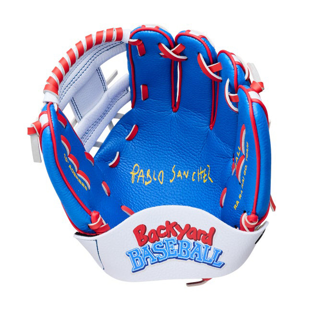 2026 Wilson Backyard Baseball Pablo Sanchez youth glove palm with removable EZ Catch strap
