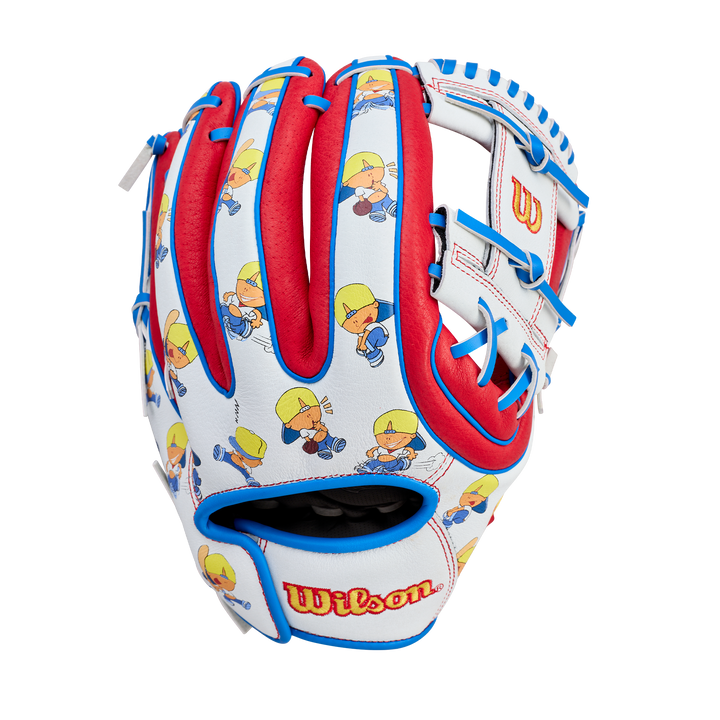 2026 Wilson Backyard Baseball Pablo A450 11.5 inch Youth Baseball Glove White Red Blue back view