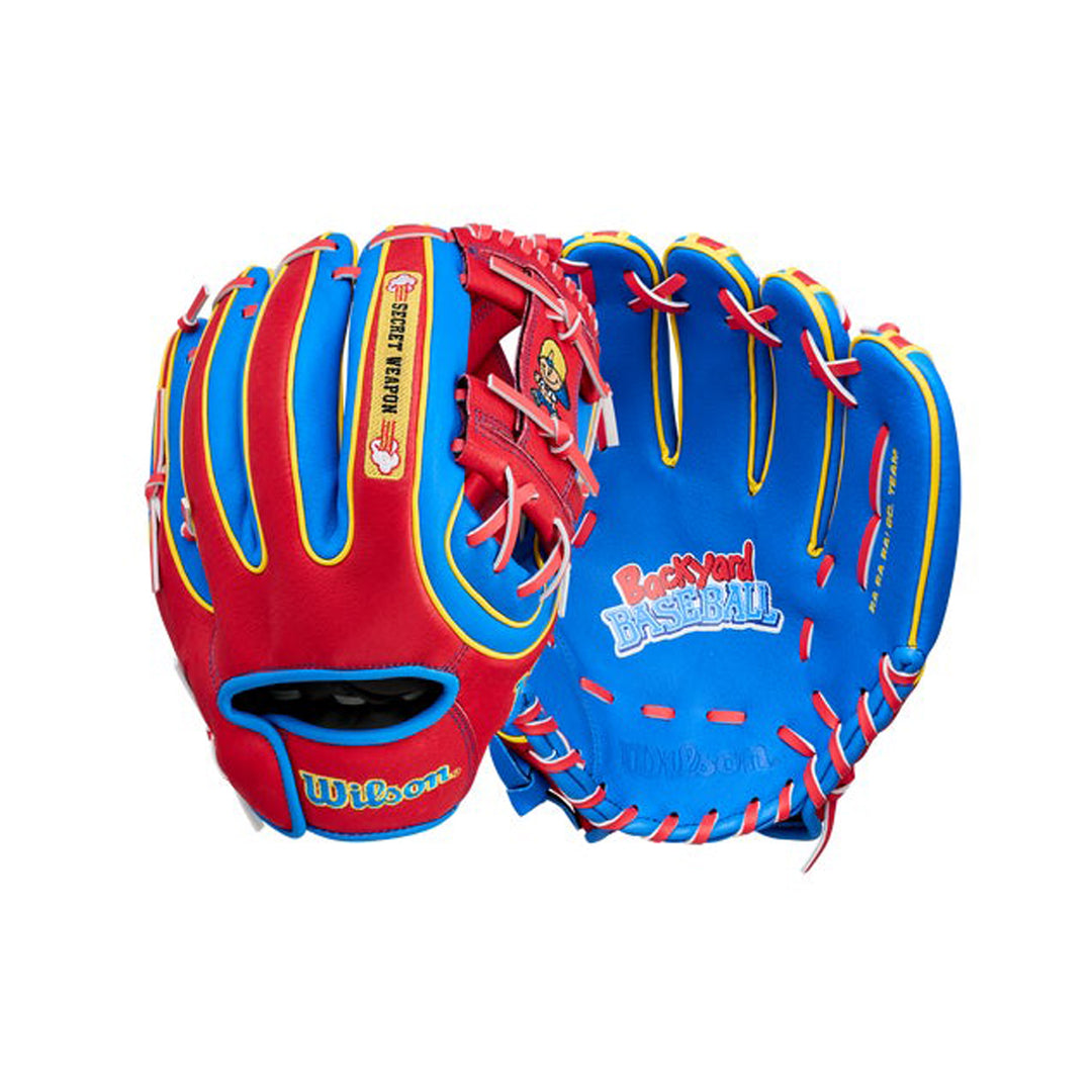 2026 Wilson Backyard Baseball Pablo Secret Weapon A450 H-Web youth glove front and back display
