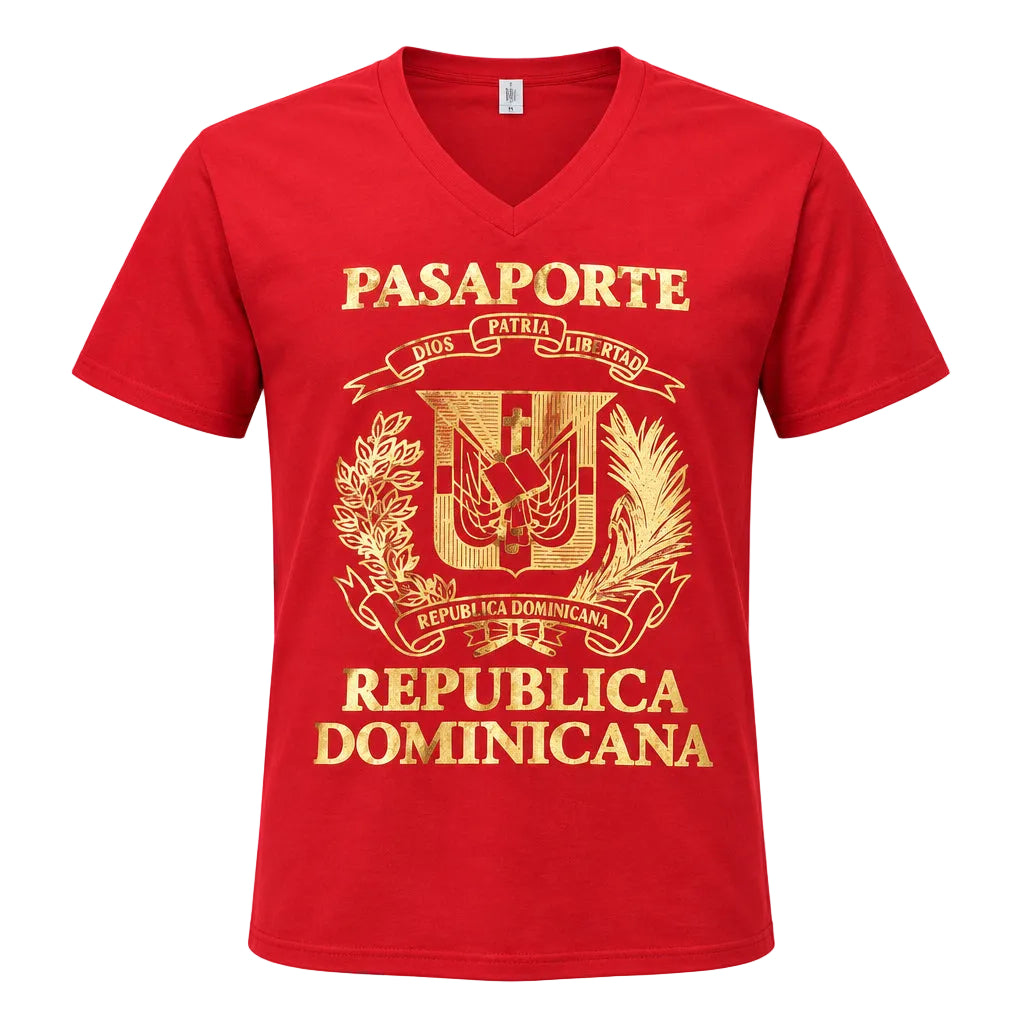 Dominican Shield Passport Light Silver foil V Neck