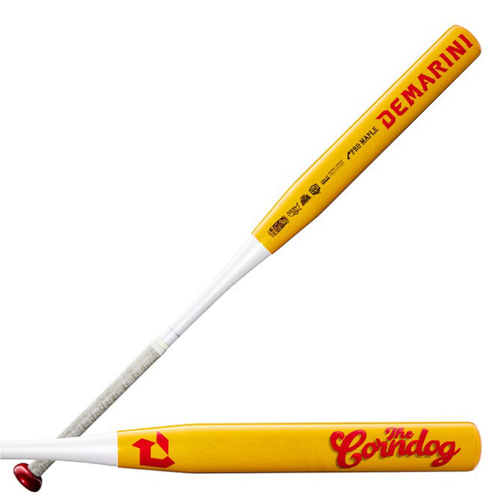2027 DeMarini Corndog Wood Composite Slowpitch Softball Bat Yellow White Red barrel detail