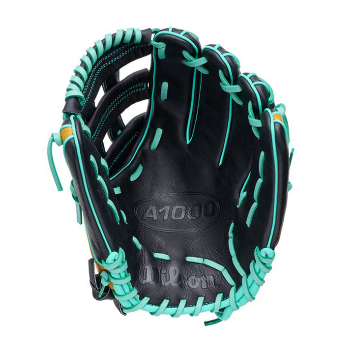Wilson A1000 DW5 WBG02701RTDW5 Black Full Grain Leather palm with Seafoam laces