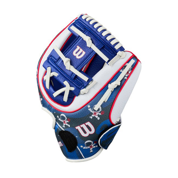 Wilson A200 10 inch youth T-Ball glove Blue White Red H-Web with space graphics