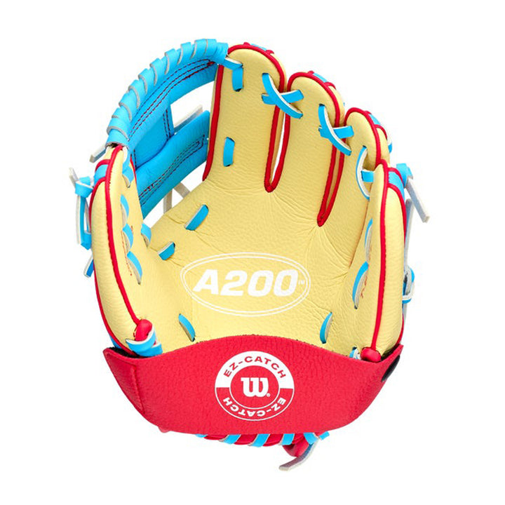 Wilson A200 EZ Catch WBG18702 youth baseball glove Blonde palm with Sky Blue laces