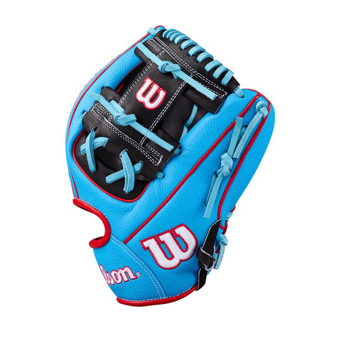 Wilson A2000 1786SS WBG05601RT115 black H-Web with Sky Blue laces and red trim