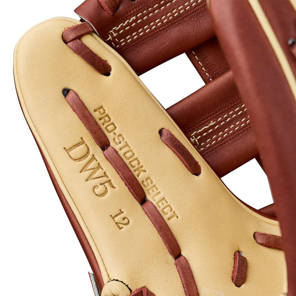 2027 Wilson A2K DW5 12 inch Infield Baseball Glove model marking close-up