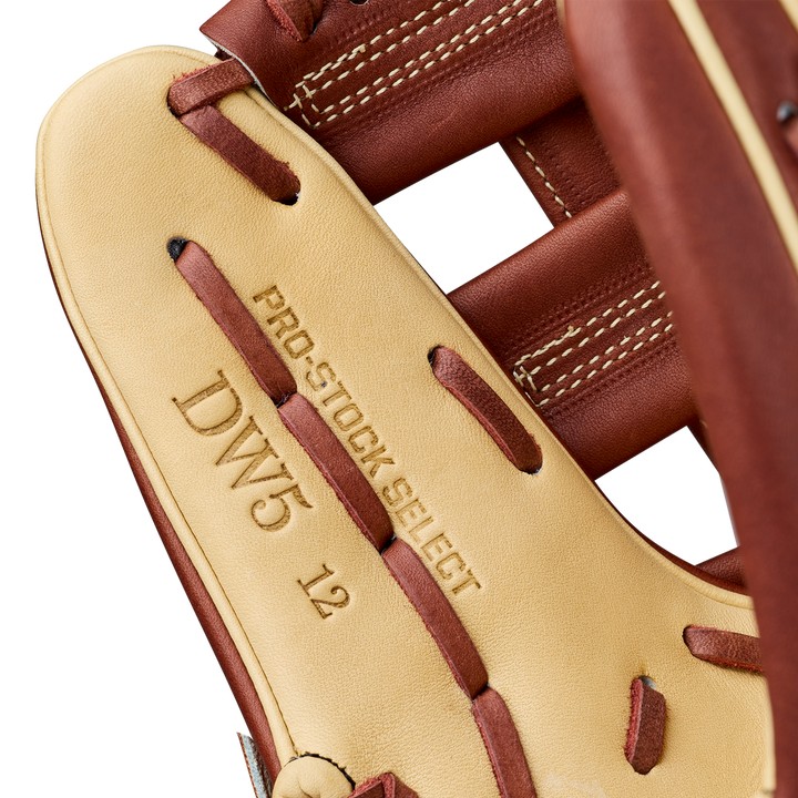 2027 Wilson A2K DW5 12 inch Infield Baseball Glove model marking close-up