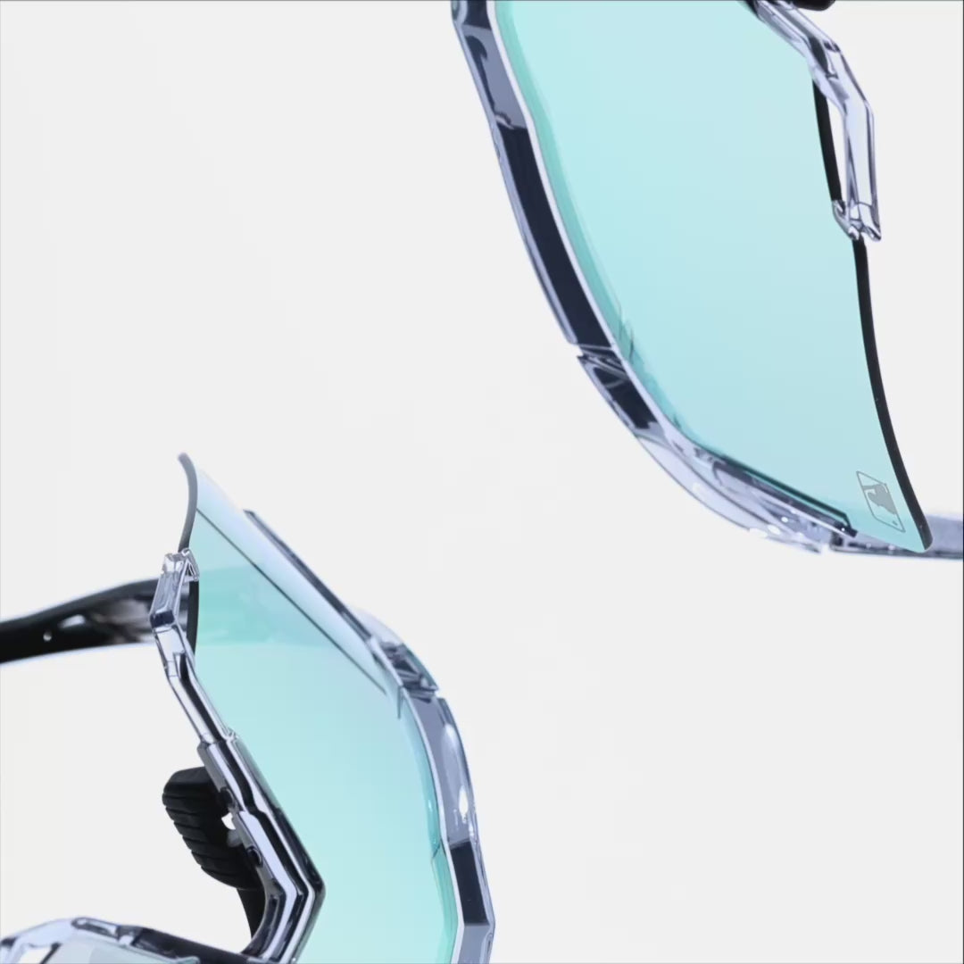 100% SPEEDCRAFT MLB Authentic Sunglasses – Polished Translucent Grey Frame with Blue Topaz Mirror Lens | Performance Sports Eyewear | SKU 60007-10076