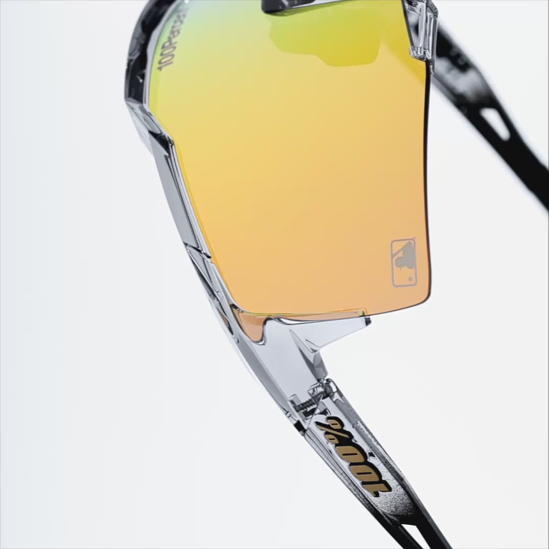 100% SPEEDCRAFT MLB Authentic Performance Sunglasses – Polished Translucent Grey Frame with HiPER 24K Gold Mirror Lens | UV400 Sports Eyewear | Model 60007-10077