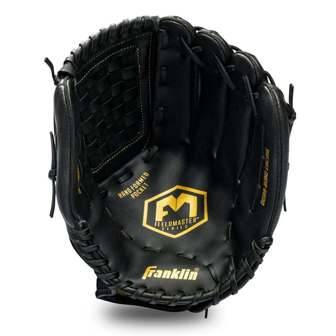 Franklin Sports Baseball and Softball Glove - Field Master - Baseball and Softball Mitt - Adult and Youth Glove - Right Hand Throw - 14" - Black/Gold