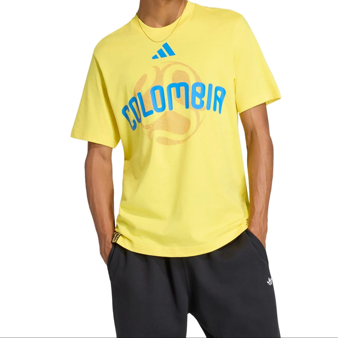 Adidas Colombia FIFA World Cup 2026 Graphic T-Shirt Yellow – Men’s Soccer Fan Tee Casual