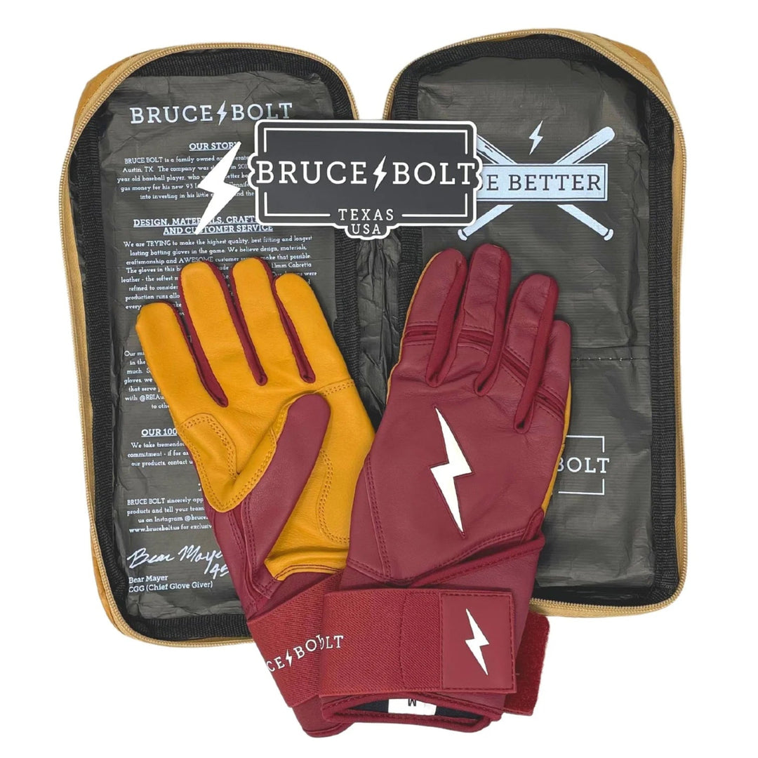 Bruce Bolt Premium Pro Long Cuff Batting Gloves - Maroon4