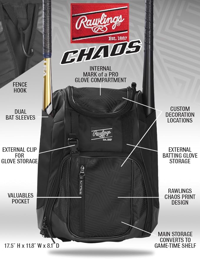 Rawlings Chaos Youth Baseball Softball Backpack – Sleek, Durable Gear Hauler