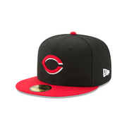 NEW ERA 59FIFTY CINCINNATI REDS ALTERNATE 1 AUTHENTIC COLLECTION ON FIELD FITTED HAT BLACK RED