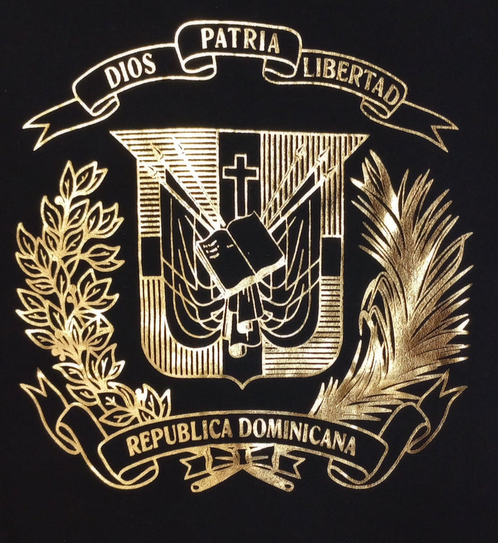 Dominican Shield Premium T-Shirt Design Metalic Gold – Light and Soft_Black1