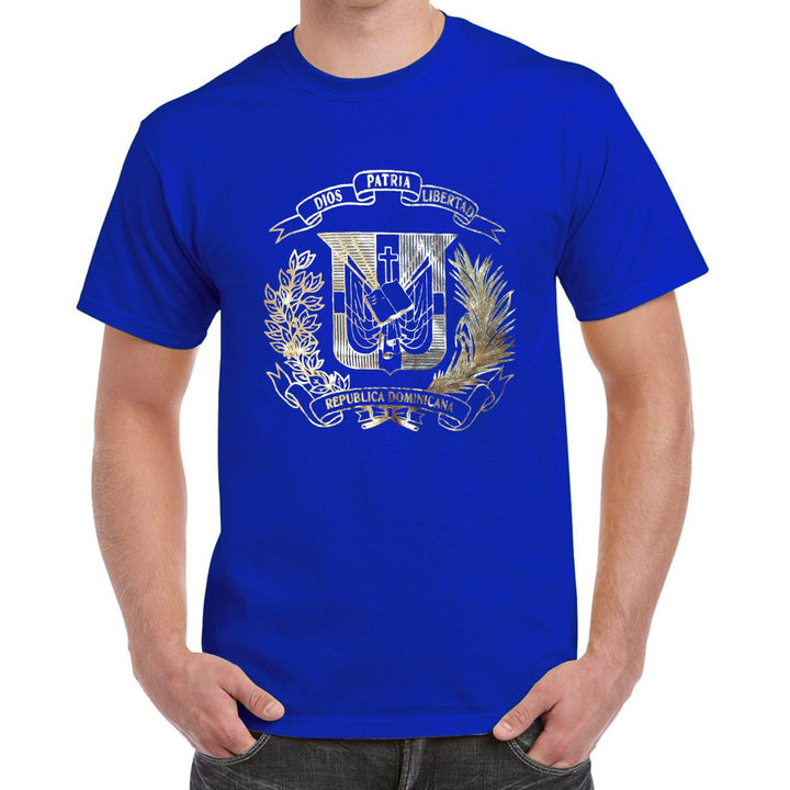 Dominican Shield Premium T-Shirt Design Metalic Gold – Light and Soft_Blue