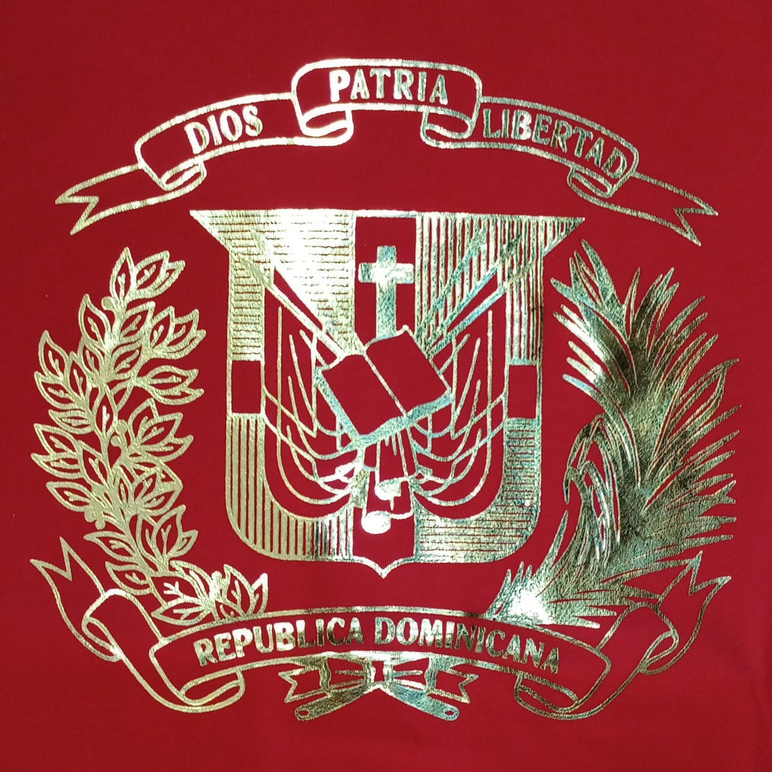 Dominican Shield Premium T-Shirt Design Metalic Gold – Light and Soft_Red