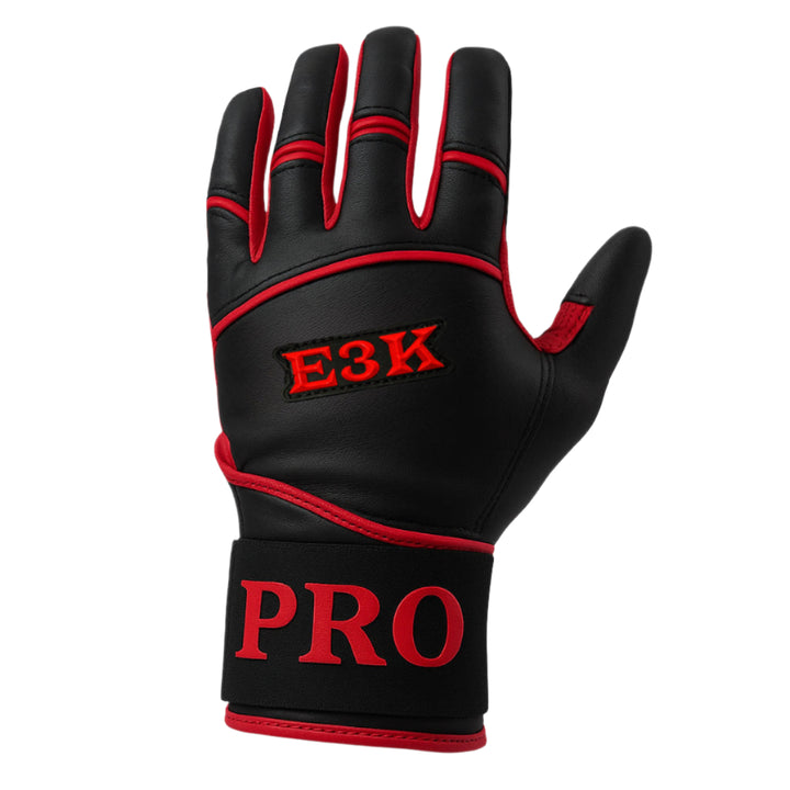 E3K Men’s Premium Batting Gloves – Ultimate Grip and Protection_Black/Red