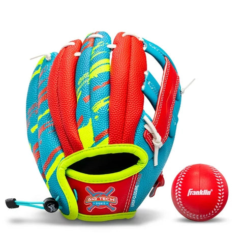 Franklin Sports Air Tech Baseball Glove and Mitts with Ball, Tee ball, Soft Air Tech Foam, Multi-color