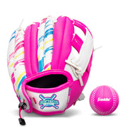 Franklin Sports Air Tech Baseball Glove and Mitts with Ball, Tee ball, Soft Air Tech Foam, White and Pink