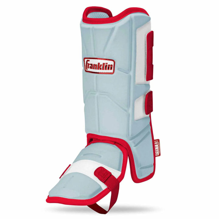 Franklin PRT Adult Baseball and Softball Leg Guard - Ultimate Protection at the Plate_White/C.Blue/Red