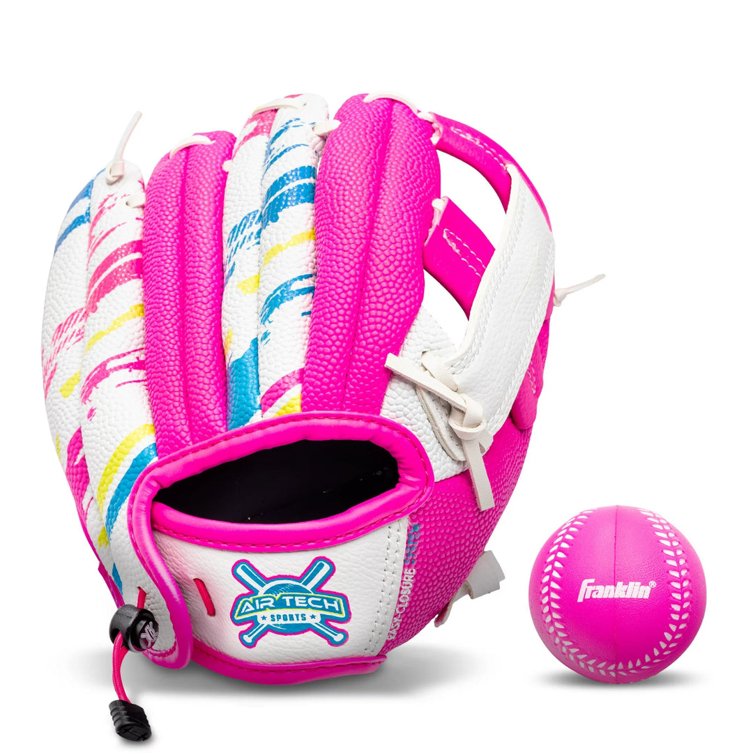 Franklin Sports Air Tech T-Ball Fielding Glove and Mitts with Ball - White /Pink