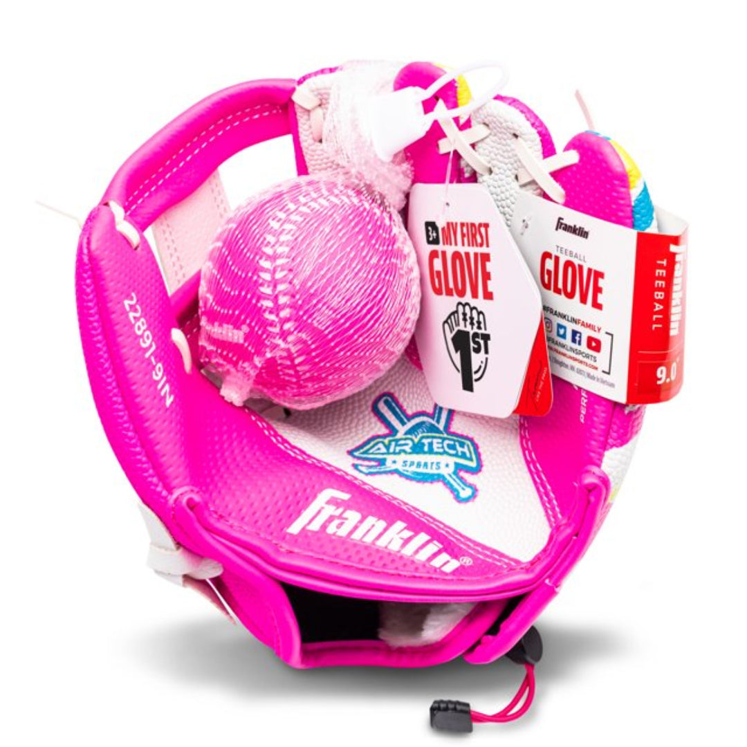 Franklin Sports Air Tech T-Ball Fielding Glove and Mitts with Ball - White /Pink1