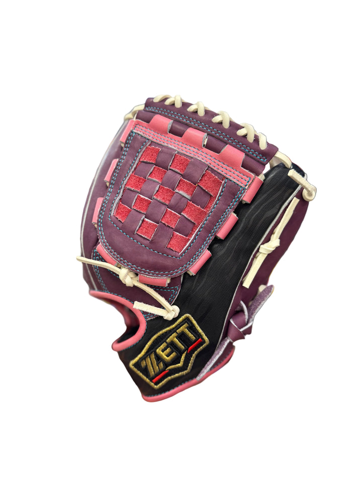 Zett BRGB32350 Baseball Fielding Glove – Burgundy/Black/Red | Basket Web | Open Back