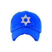 Vintage Royal Blue Hat with Embroidered Star of David - Unisex