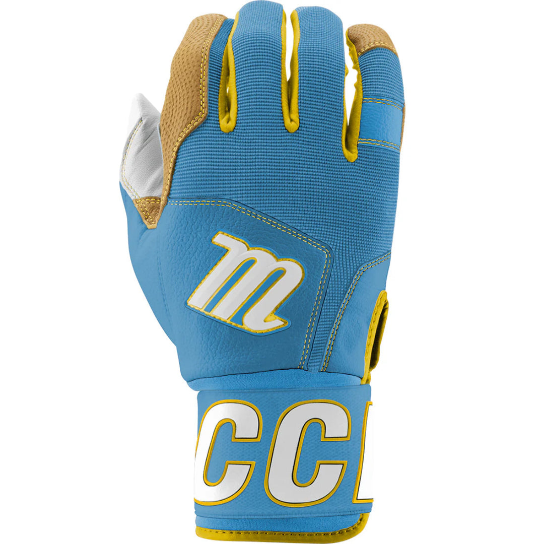 Marucci_BLACKSMITH_V2_Batting_Gloves_MBG2BKSM_Columbia Blue / Yellow