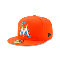 Miami Marlins 2017 MLB New Era Authentic On-Field Road 59FIFTY Fitted Hat-Orange