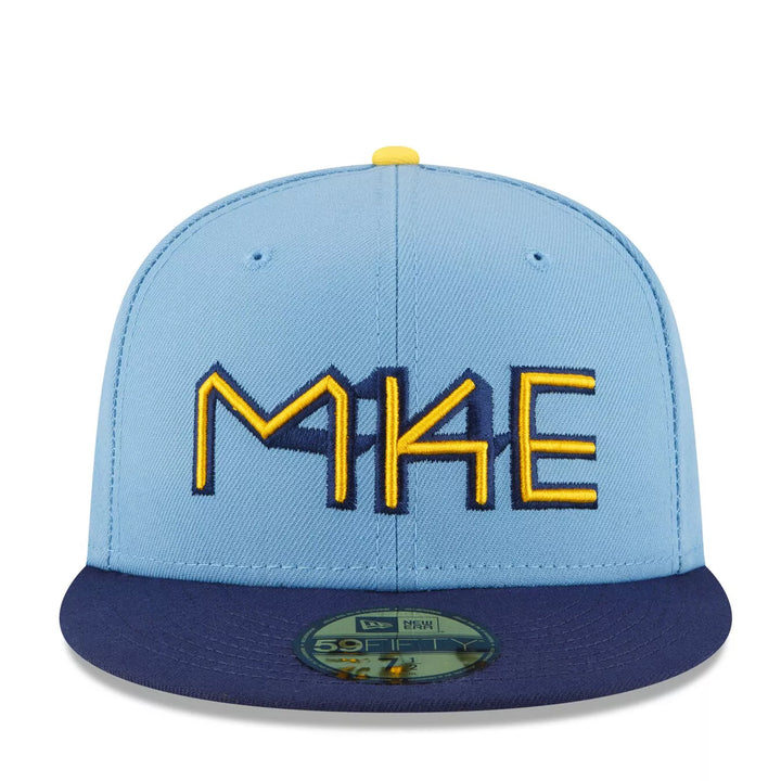 Milwaukee Brewers City Connect New Era 59FIFTY Fitted Hat – Light Blue & Navy Cap with MKE Embroidery