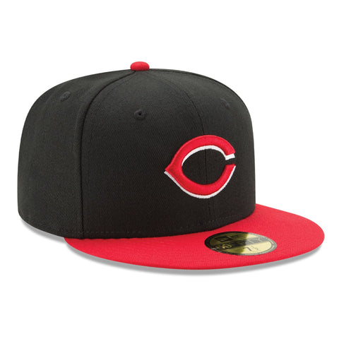 NEW ERA 59FIFTY CINCINNATI REDS ALTERNATE 1 AUTHENTIC COLLECTION ON FIELD FITTED HAT BLACK RED