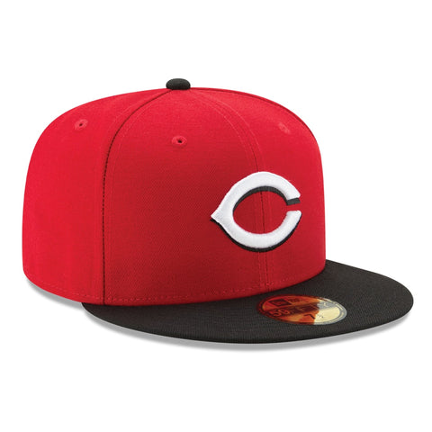 NEW ERA 59FIFTY CINCINNATI REDS ROAD AUTHENTIC COLLECTION ON FIELD FITTED HAT RED BLACK