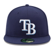 NEW ERA 59FIFTY TAMPA BAY RAYS GAME AUTHENTIC COLLECTION ON FIELD FITTED HAT LIGHT NAVY