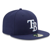 NEW ERA 59FIFTY TAMPA BAY RAYS GAME AUTHENTIC COLLECTION ON FIELD FITTED HAT LIGHT NAVY