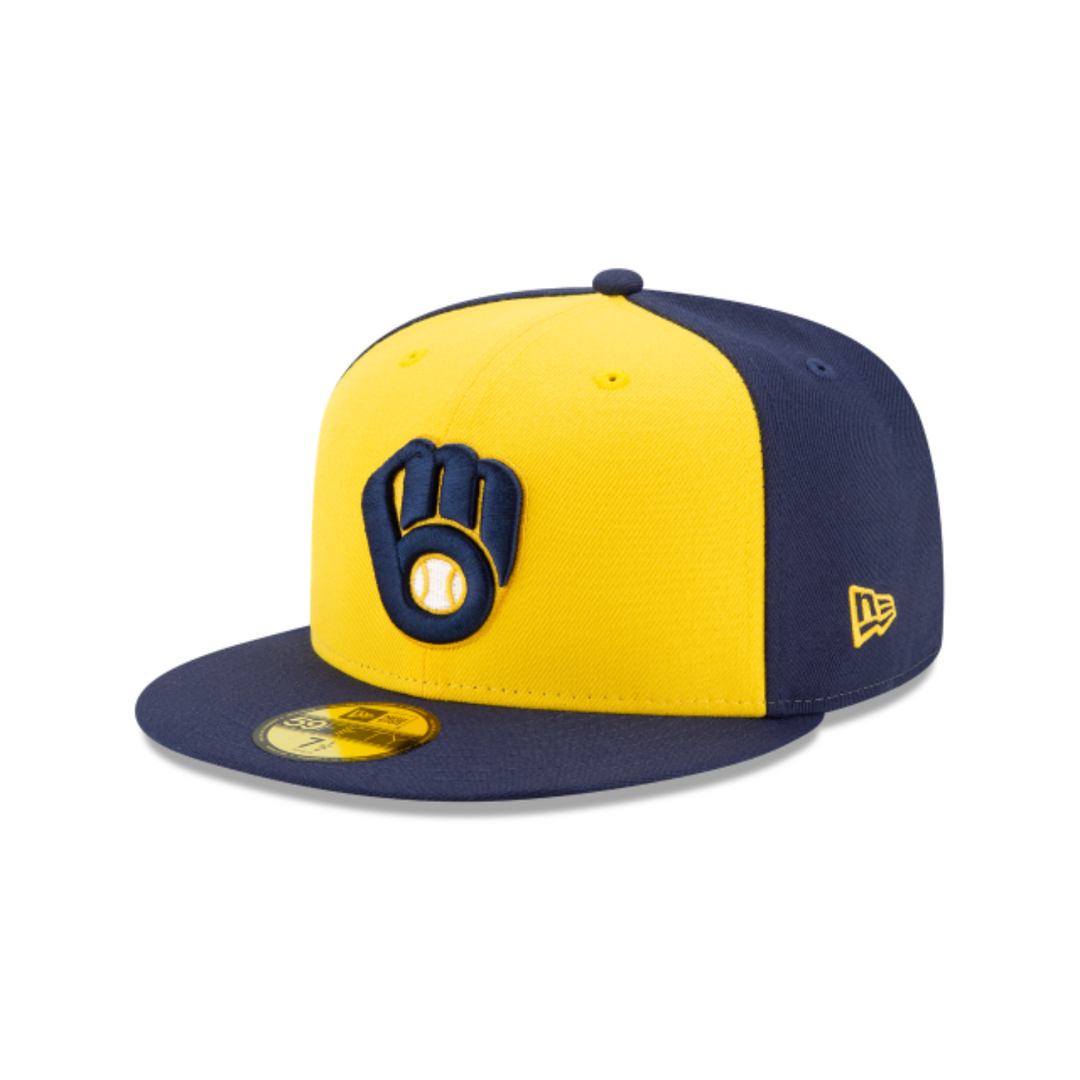 New Era 59FIFTY Milwaukee Brewers Alternate Authentic Collection On-Field Fitted Hat – Navy/Yellow.
