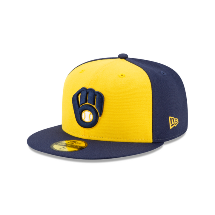 New Era 59FIFTY Milwaukee Brewers Alternate Authentic Collection On-Field Fitted Hat – Navy/Yellow.