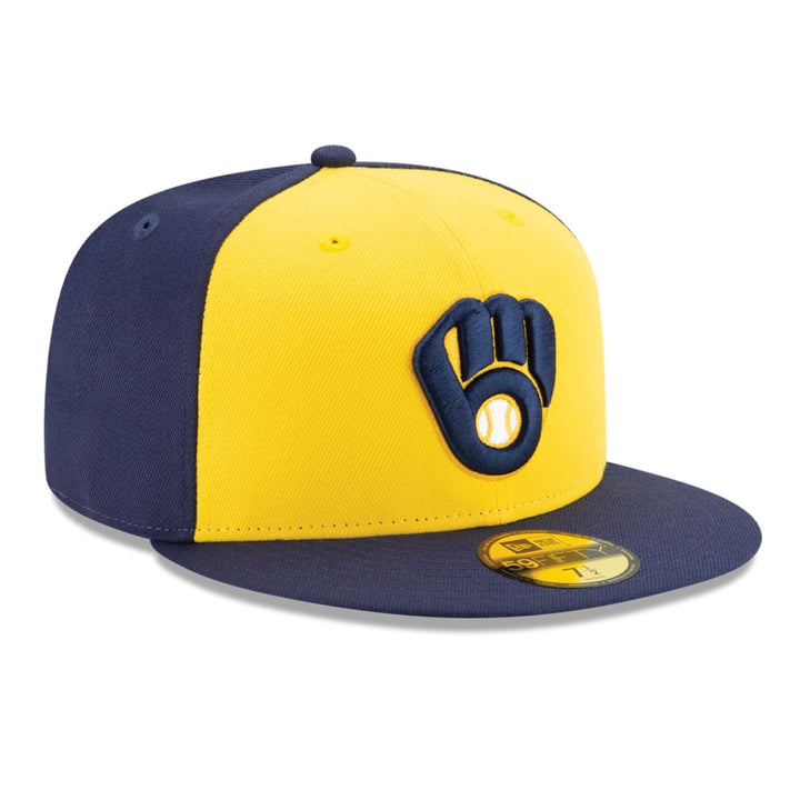 New Era 59FIFTY Milwaukee Brewers Alternate Authentic Collection On-Field Fitted Hat – Navy/Yellow.1