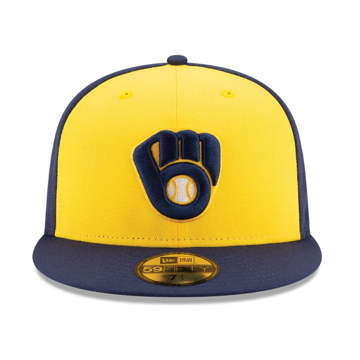 New Era 59FIFTY Milwaukee Brewers Alternate Authentic Collection On-Field Fitted Hat – Navy/Yellow.3
