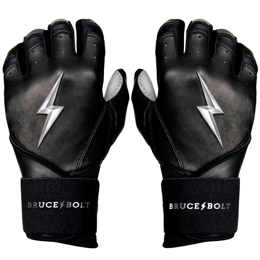 Premium Pro Chrome Series Long Cuff Batting Gloves - Black