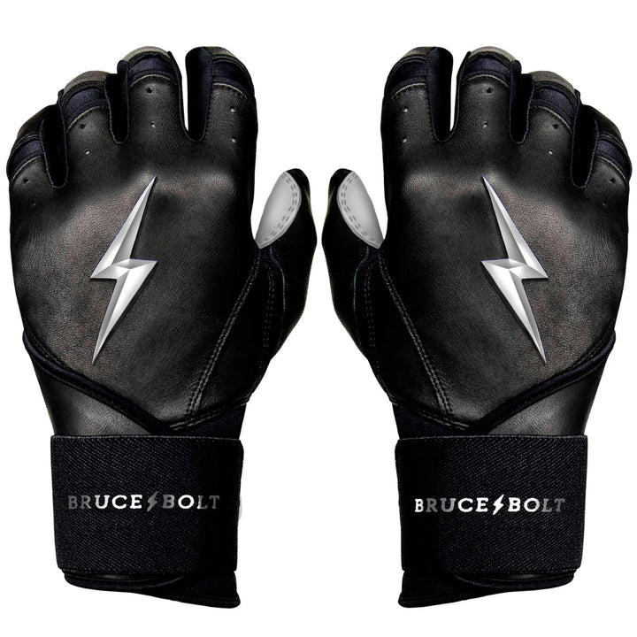 Premium Pro Chrome Series Long Cuff Batting Gloves - Black
